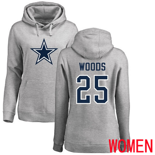 Women Dallas Cowboys Ash Xavier Woods Name and Number Logo 25 Pullover NFL Hoodie Sweatshirts
